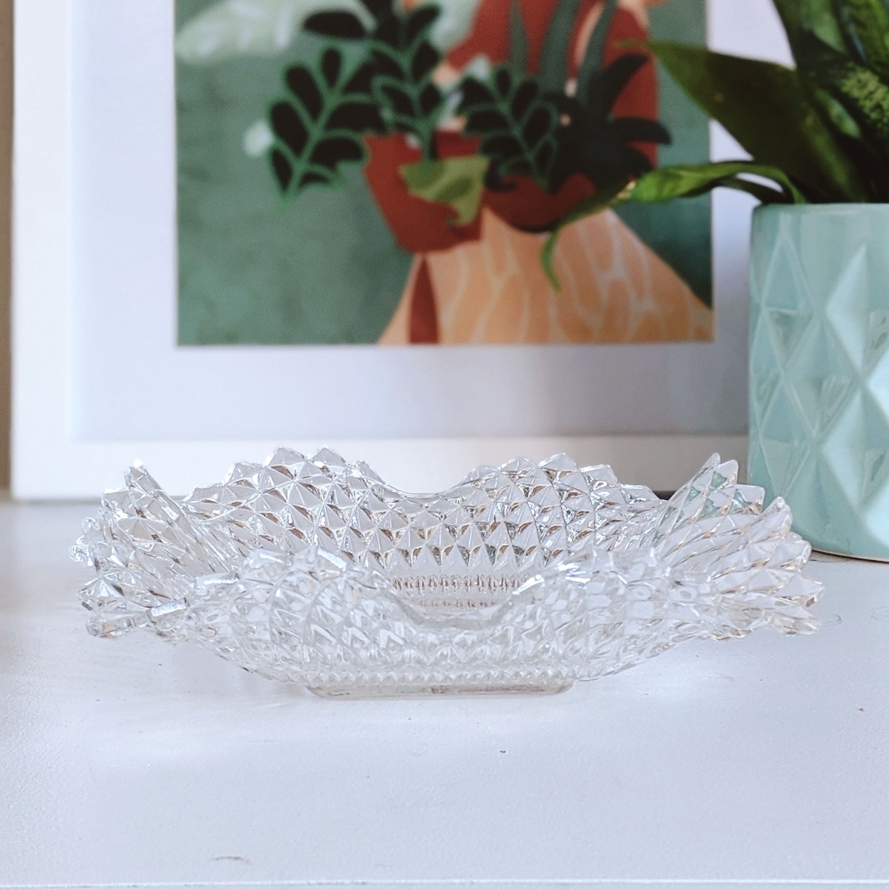 vintage faceted cut glass trinket dish